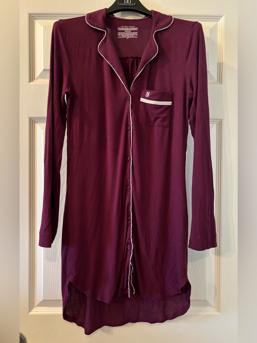 Victoria’s Secret Women's Long Sleeve Burgundy Sleep Shirt with Piping